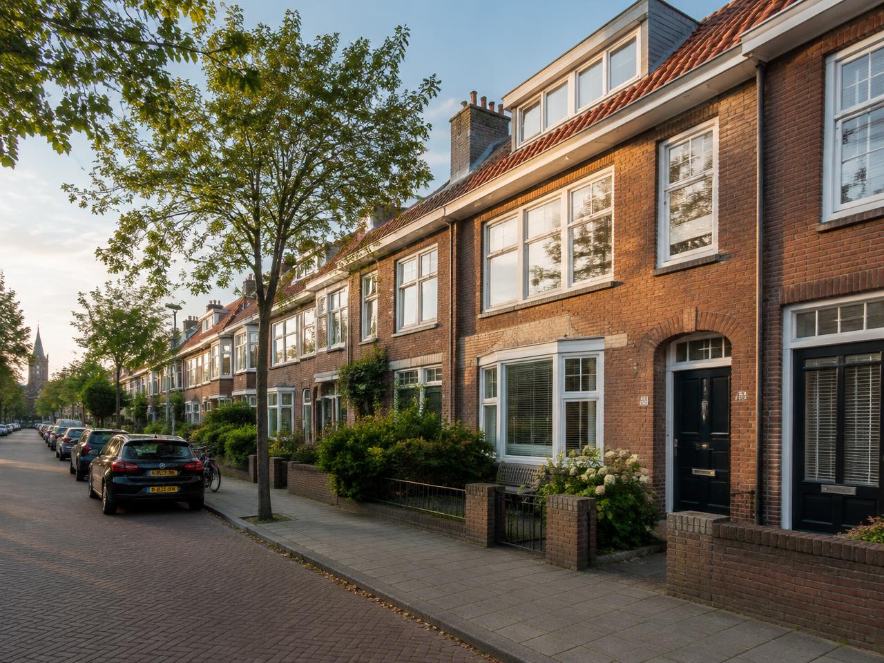Karakteristieke Nederlandse woningen in een groene woonstraat
